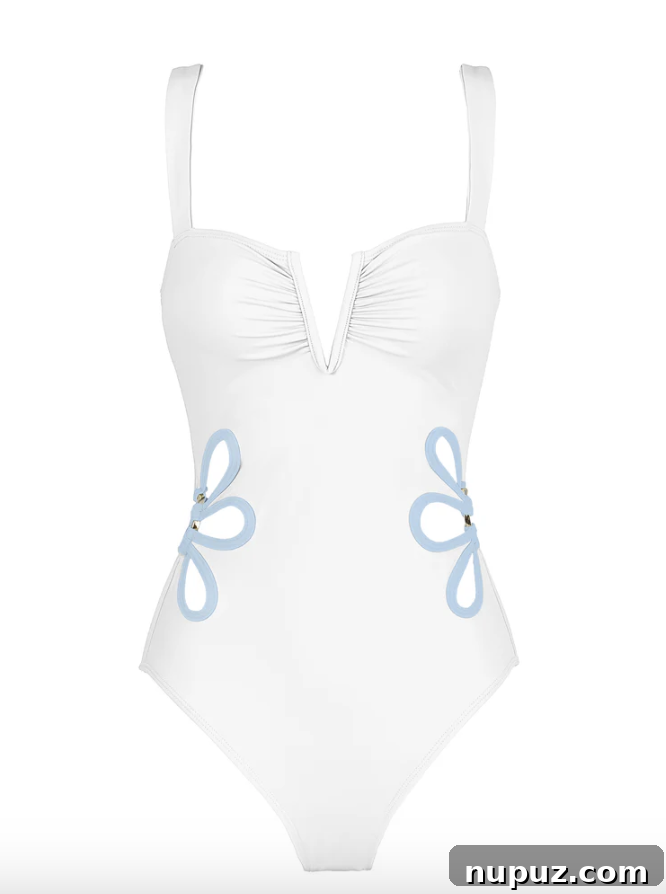 A collection of stylish swimsuits in various designs and colors.