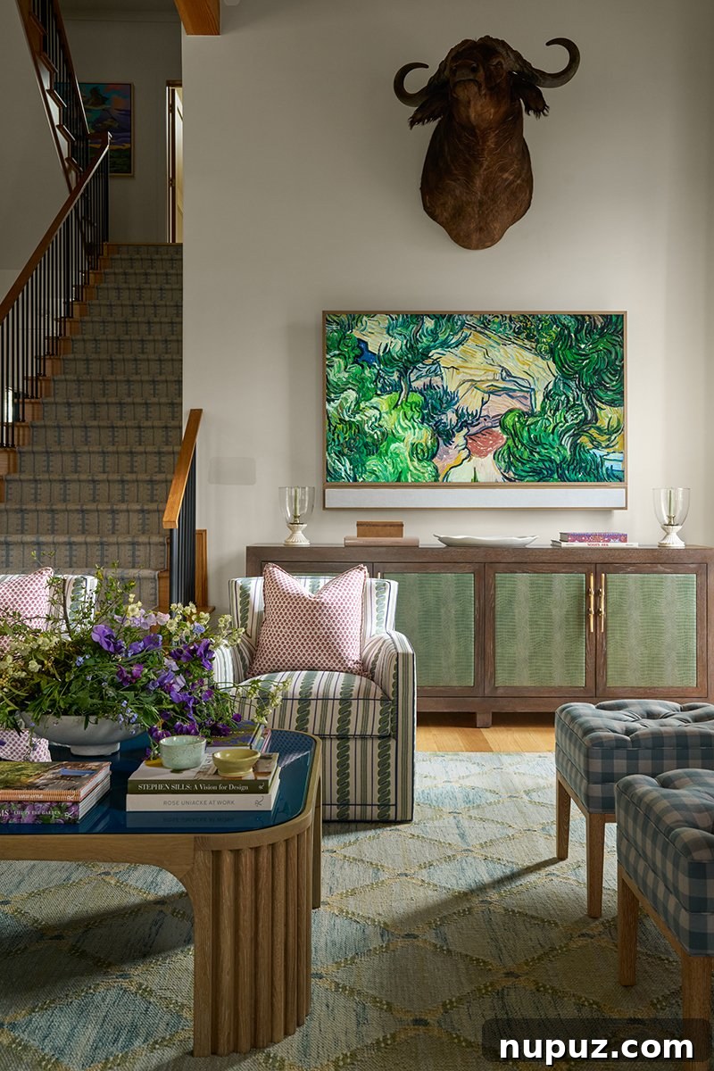 Sophisticated Patterned Wallpaper in a Cozy Nook by Mary Beth Wagner
