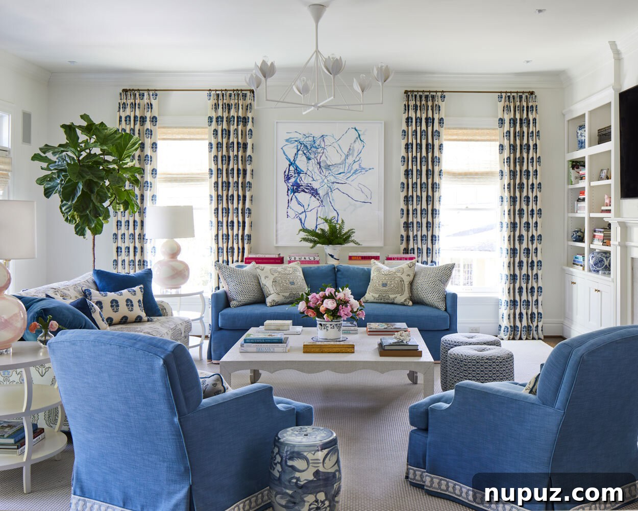 Experience the enduring beauty of Elly Poston Interiors, where every detail contributes to a timeless and elegant living room design. Laurey W. Glenn Photography.