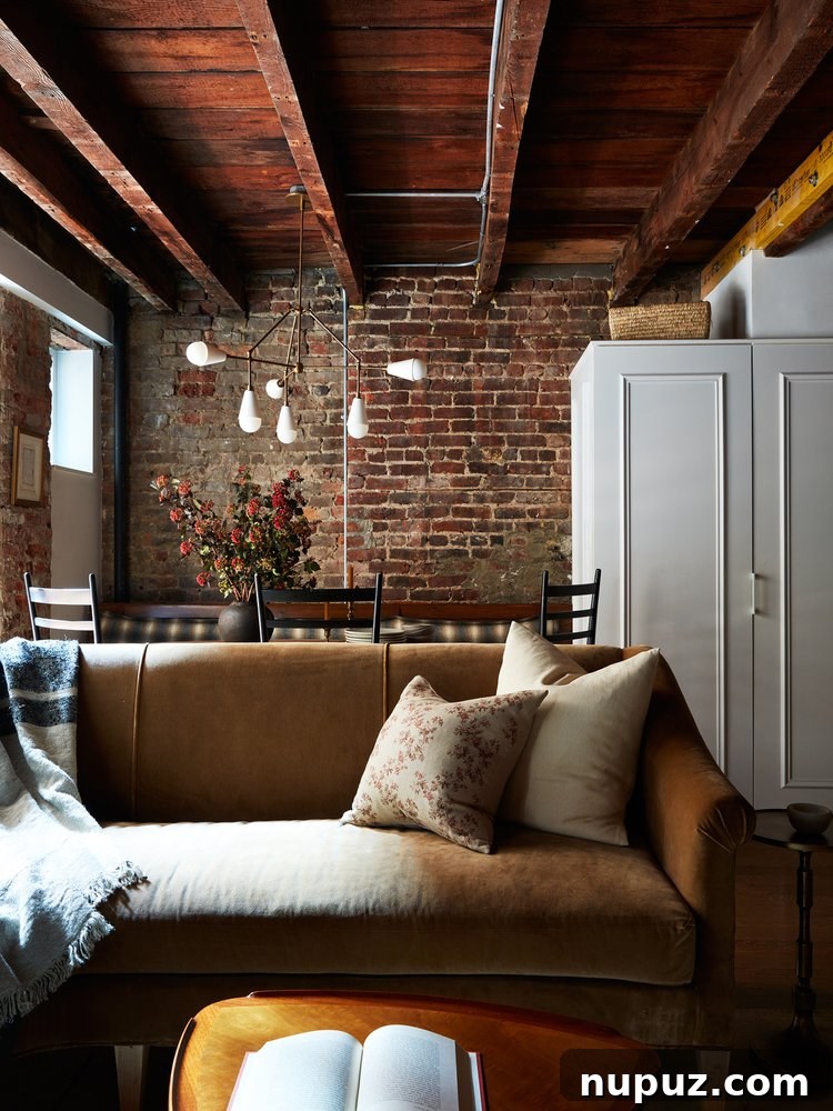 An Ursino Interiors living room featuring a rich, textured sofa, a unique round table, and elegantly curated decor. The design showcases a sophisticated blend of comfort and curated style, with subtle hints of contemporary artistry.
