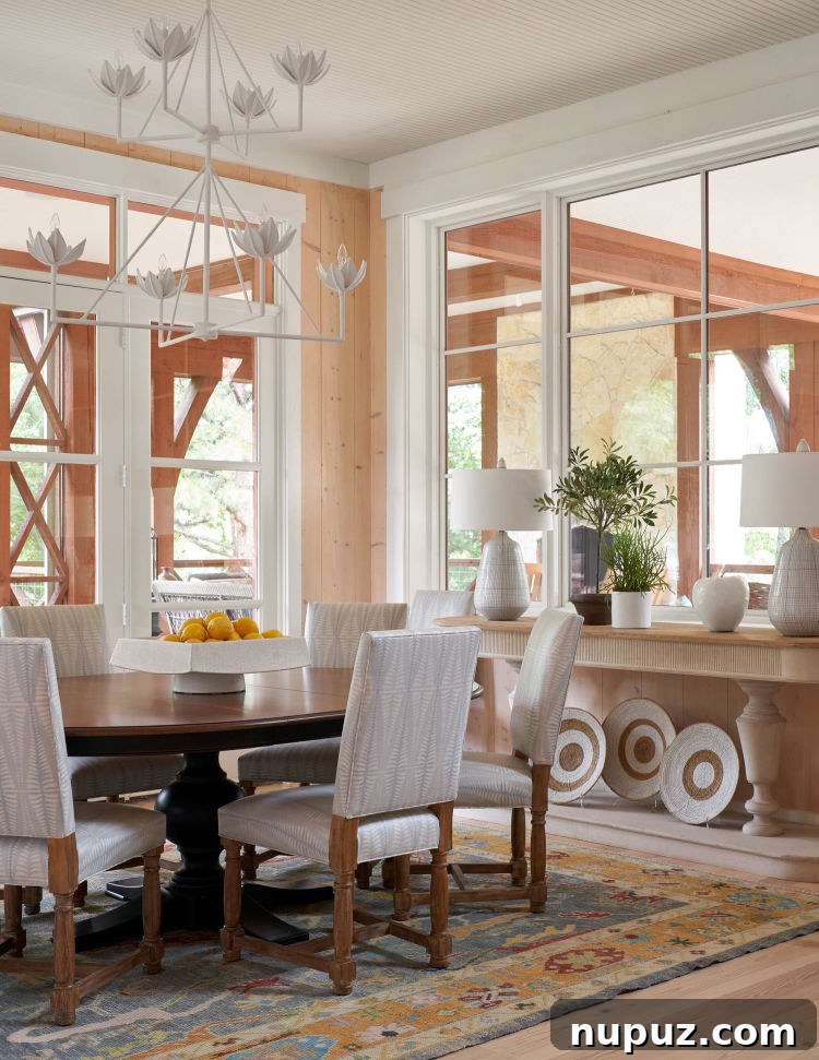 Open concept kitchen and dining area featuring light blonde wood cabinetry and flooring.