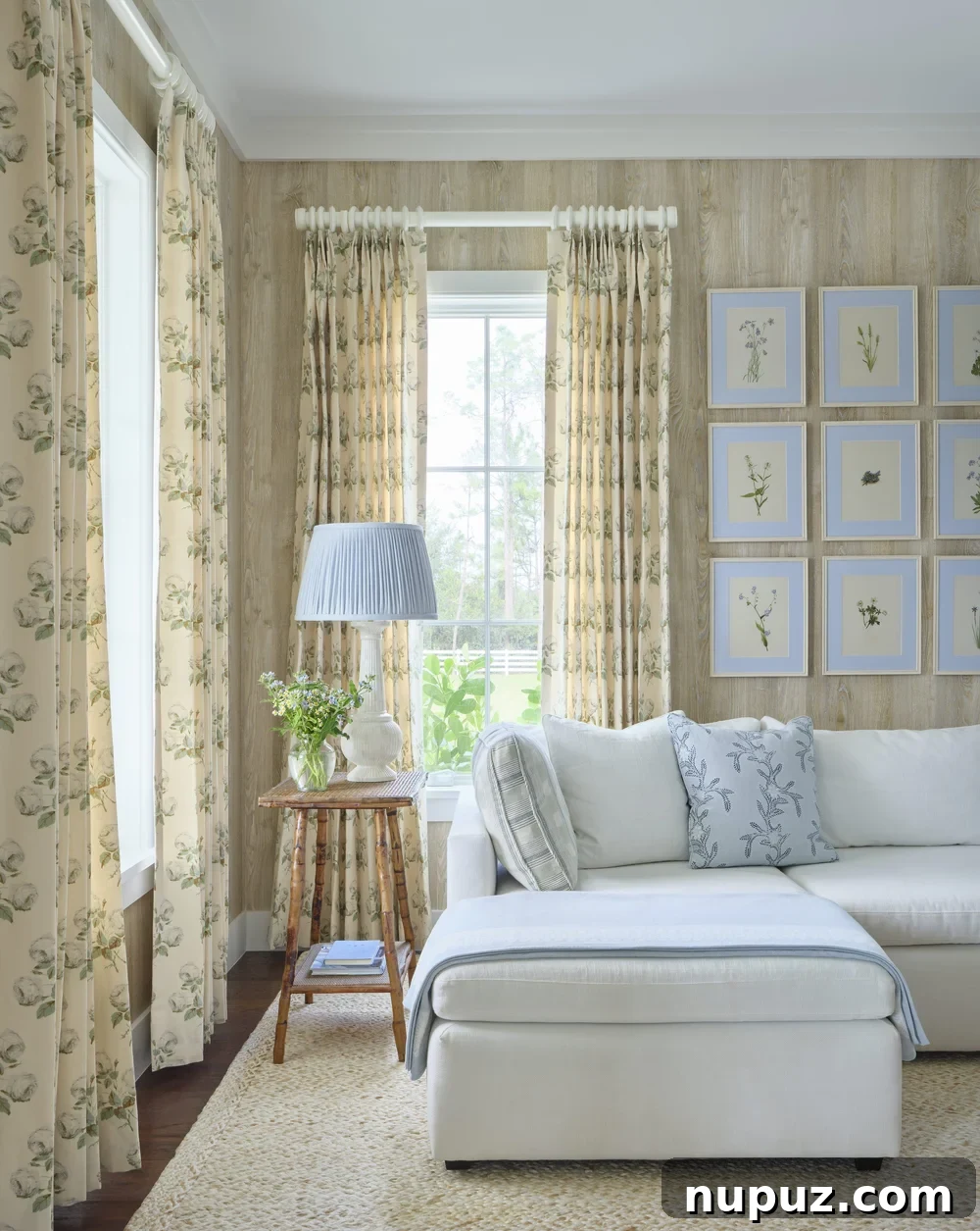 Kara Miller's Farmhouse Retreat 9 Beautifully styled bedroom featuring a blend of classic and modern elements, with a serene color palette and thoughtful furnishings in Kara Miller's farmhouse. Photography by Brantley Photography.
