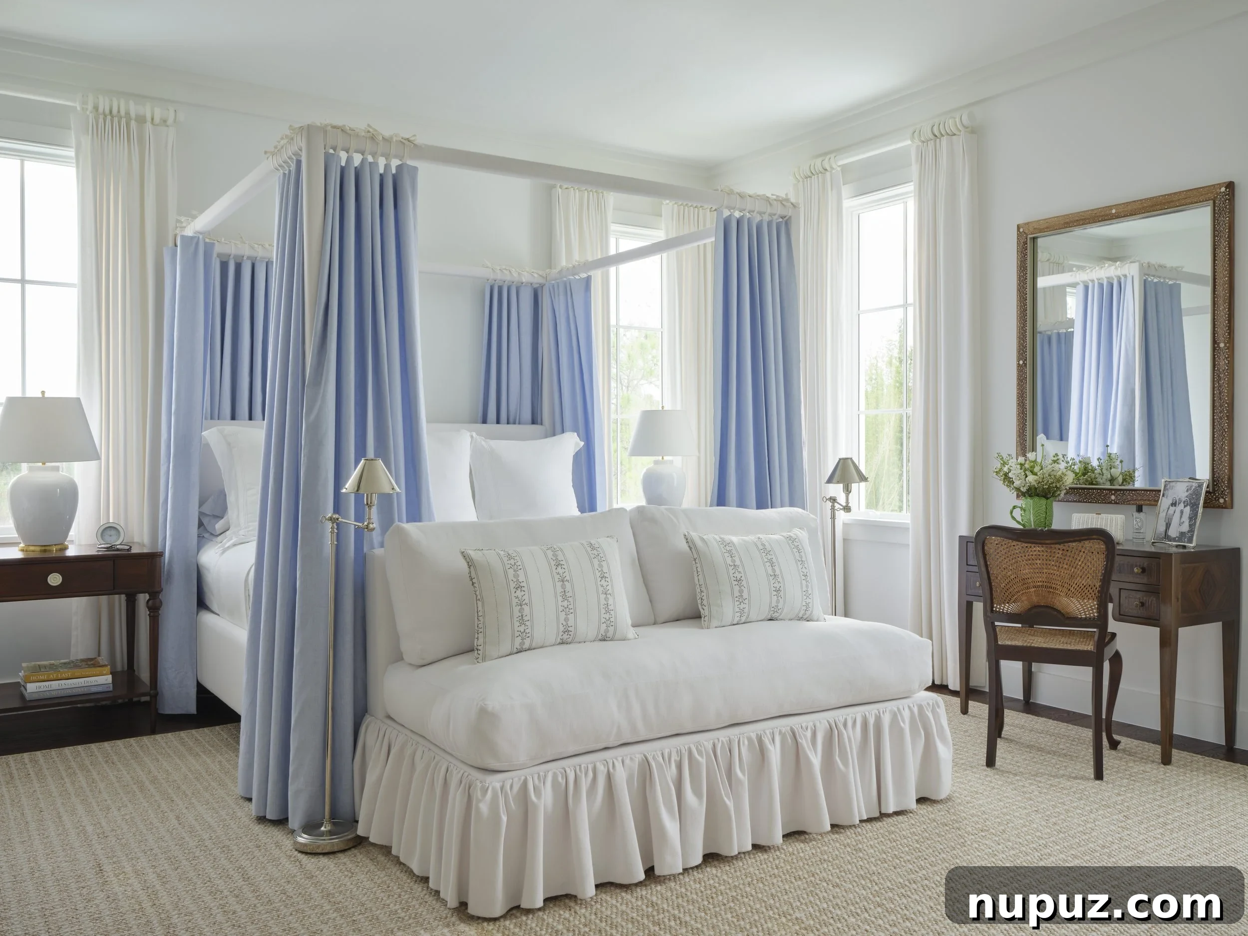 Kara Miller's Farmhouse Retreat 10 A charming guest bedroom or children's room with unique decor and cozy furnishings, reflecting Kara Miller's attention to detail and personalized spaces. Photography by Brantley Photography.