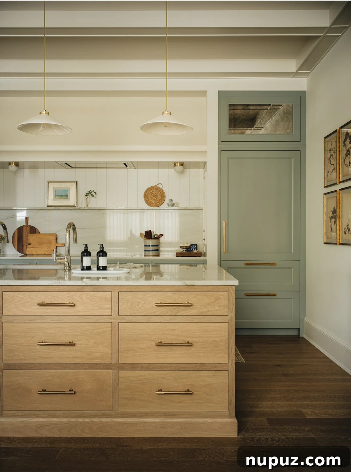 Infuse Your Space with Soul: Creative Home Decor Inspirations 14 Comprehensive view of the kitchen, emphasizing the expansive blonde wood island, state-of-the-art appliances, and the harmonious integration of all design elements.