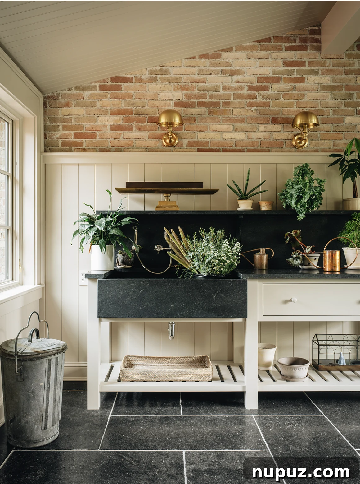 Infuse Your Space with Soul: Creative Home Decor Inspirations 16 Dedicated potting room featuring a elegant soapstone sink, functional workspace, and charming details, perfect for gardening or creative hobbies.
