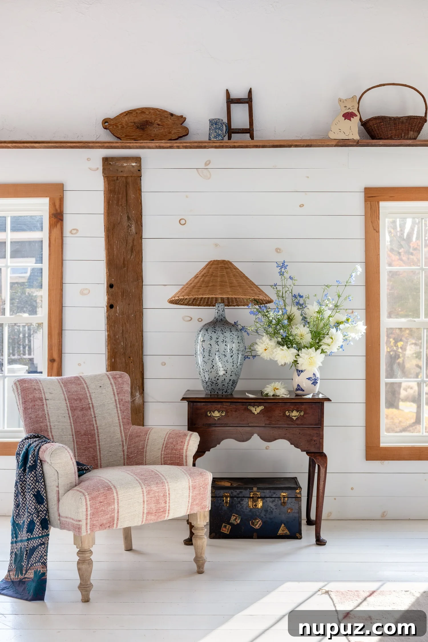 Discover 6 cozy home decor tips to make your home inviting. From simple decor updates to warm lighting ideas, create a space you’ll love! Ariel Okin Interior Design | Julie Leffell Photography - white shiplap with wood beams