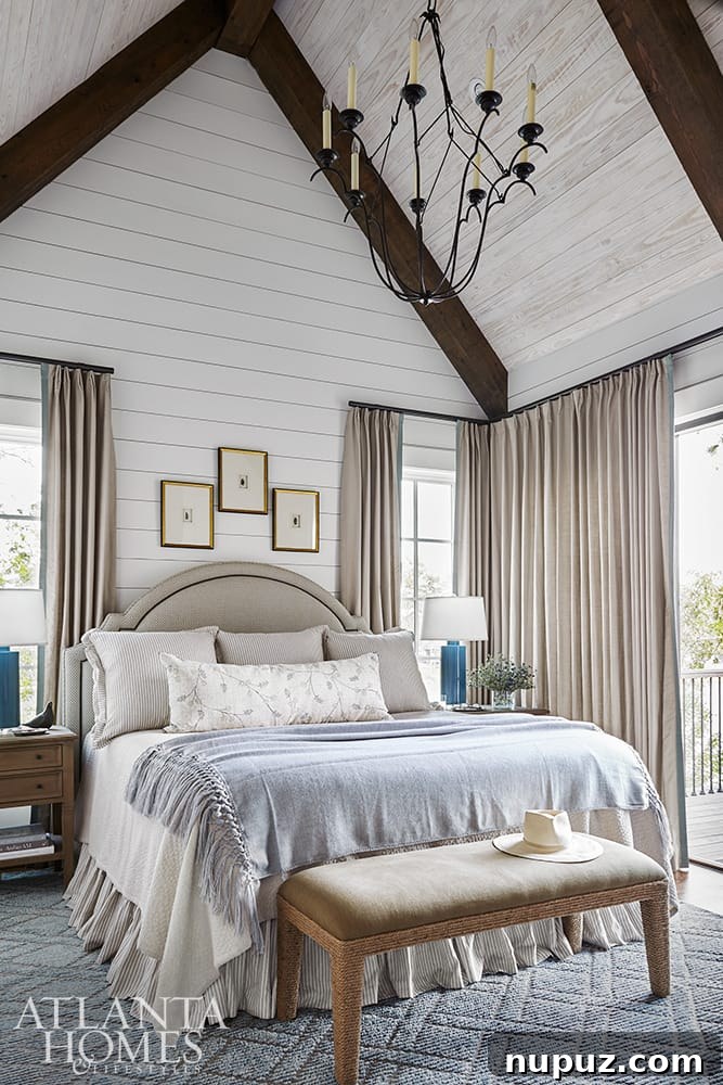 Beyond Beauty: Crafting Homes with Soul and Personality 8 Bedroom with soaring cathedral ceiling and luxurious finishes in Lake Martin home