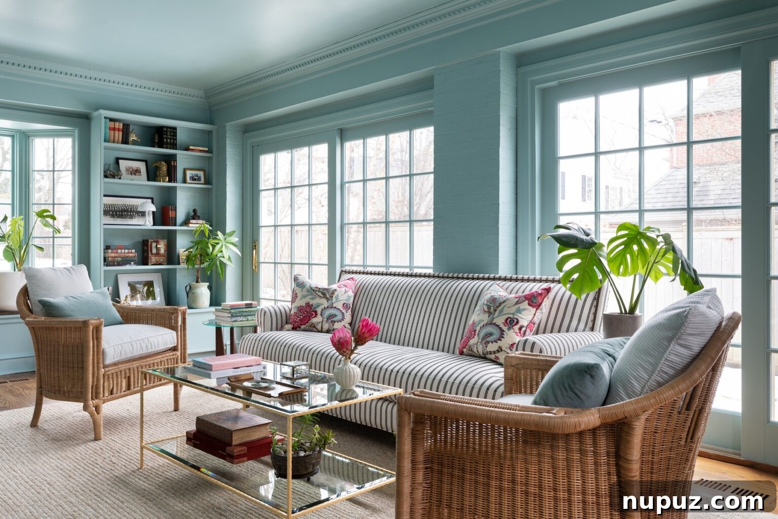 An inviting living area by Alexandra Kaehler, showcasing a well-balanced arrangement of contemporary and classic furniture pieces with subtle accents.