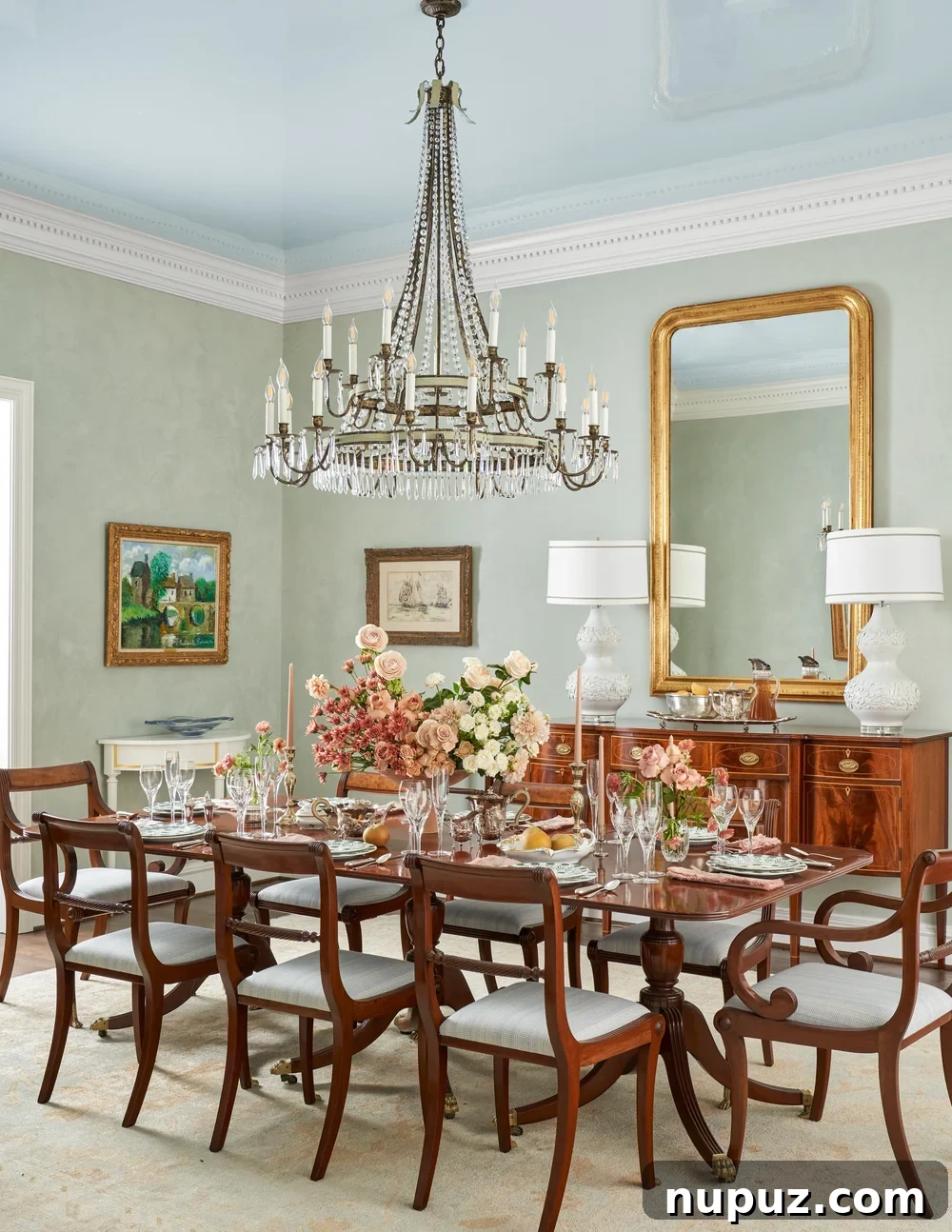 10 Exquisite Dining Rooms by Mary Beth Wagner 8 A contemporary yet classic dining room by Mary Beth Wagner, with a unique chandelier, sophisticated dark furniture, and subtle wall art. Photographed by Nathan Schroder.