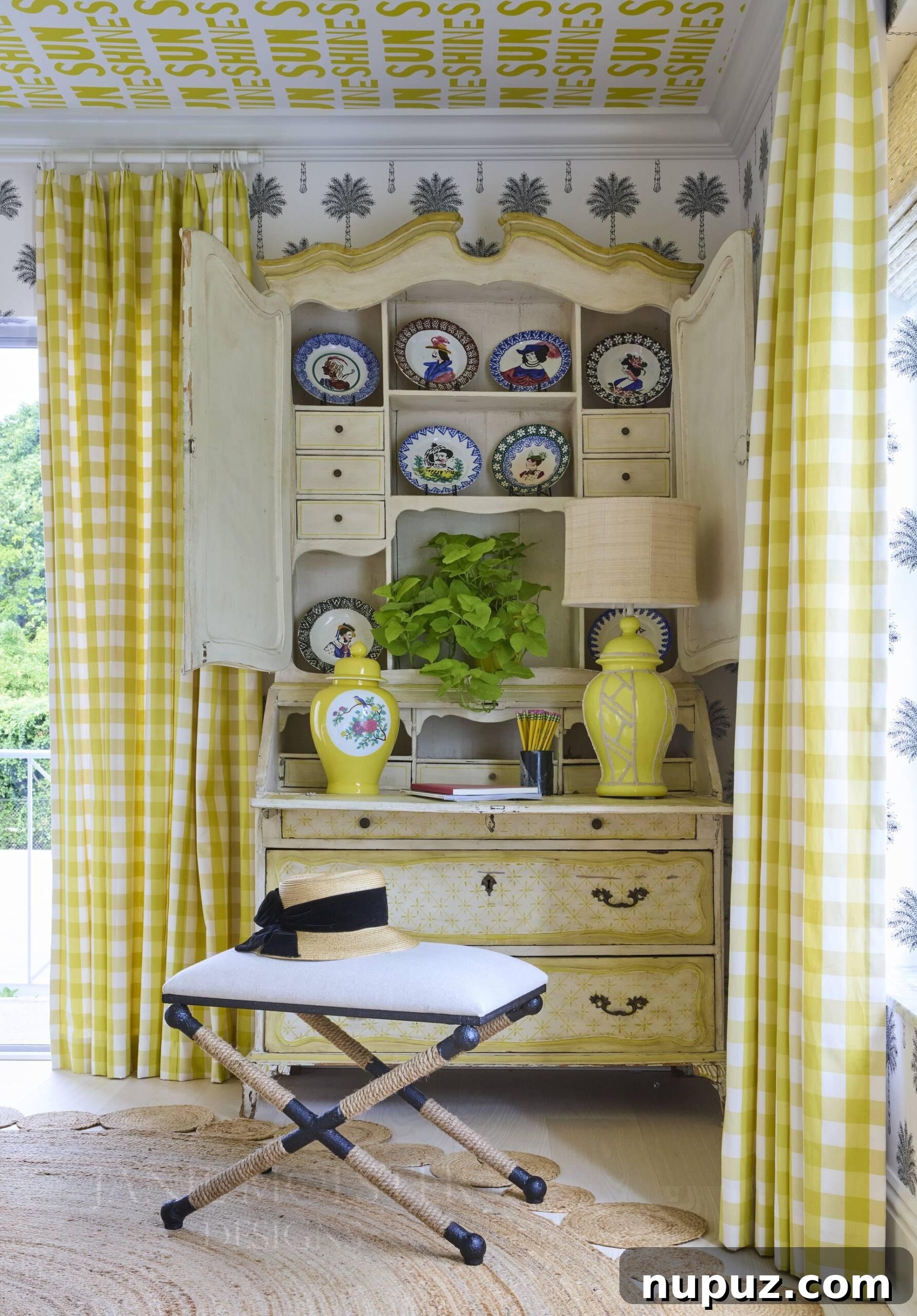 Vibrant Interiors that Spark Happiness 12 A sophisticated yet playful sunroom or lounge area by Janie Molster, featuring botanical prints and bright furniture.