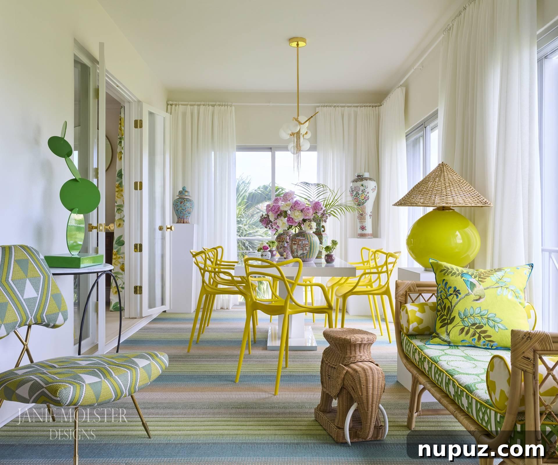 Vibrant Interiors that Spark Happiness 8 Inviting seating area with colorful upholstery and curated art pieces in a Janie Molster interior.