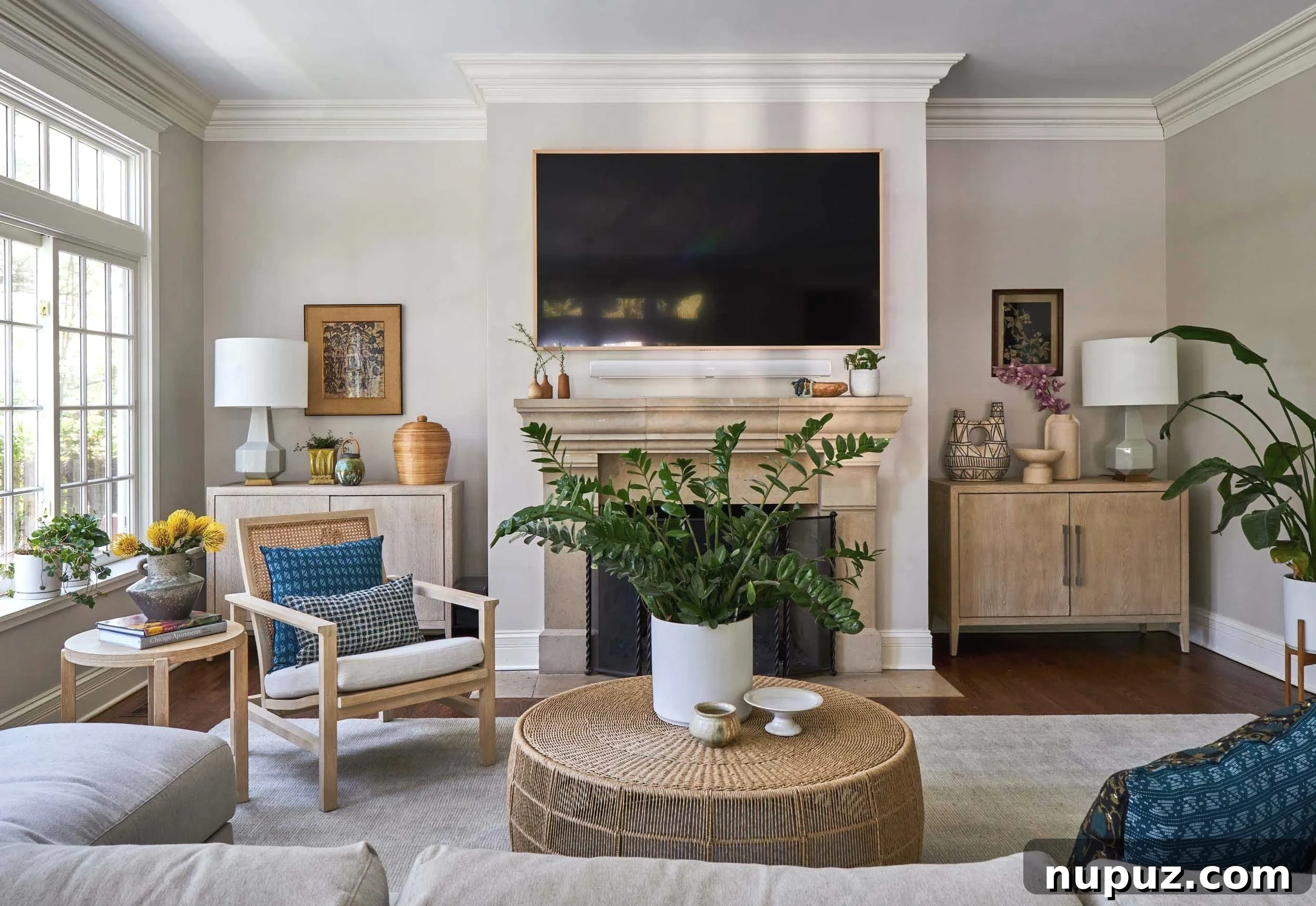 Bright and airy Imparfait Design Studio living room with a large sectional sofa, elegant throw pillows, and contemporary lighting.