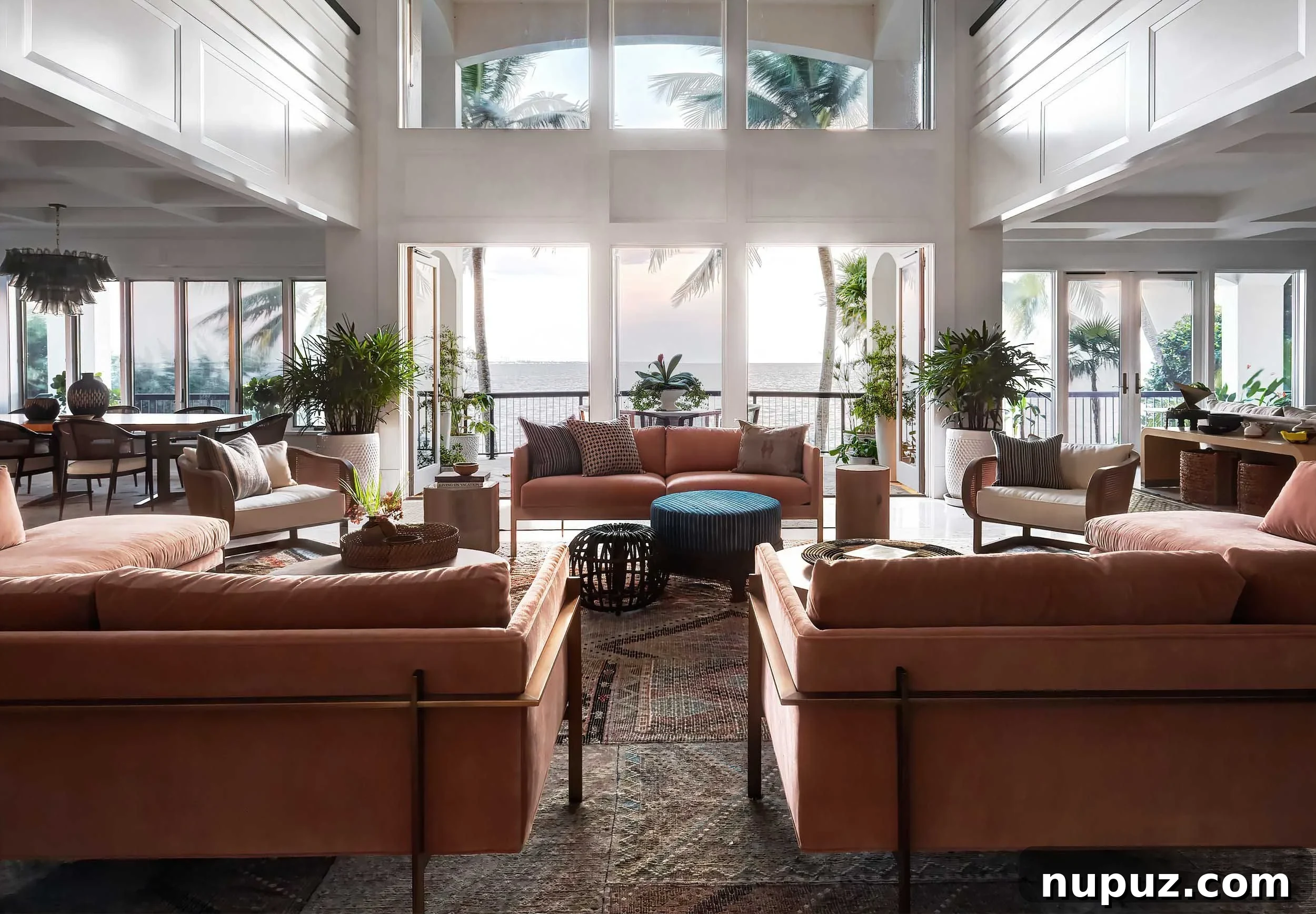 Luxurious living room by Imparfait Design Studio with high ceilings, decorative fireplace, and classic contemporary furnishings.