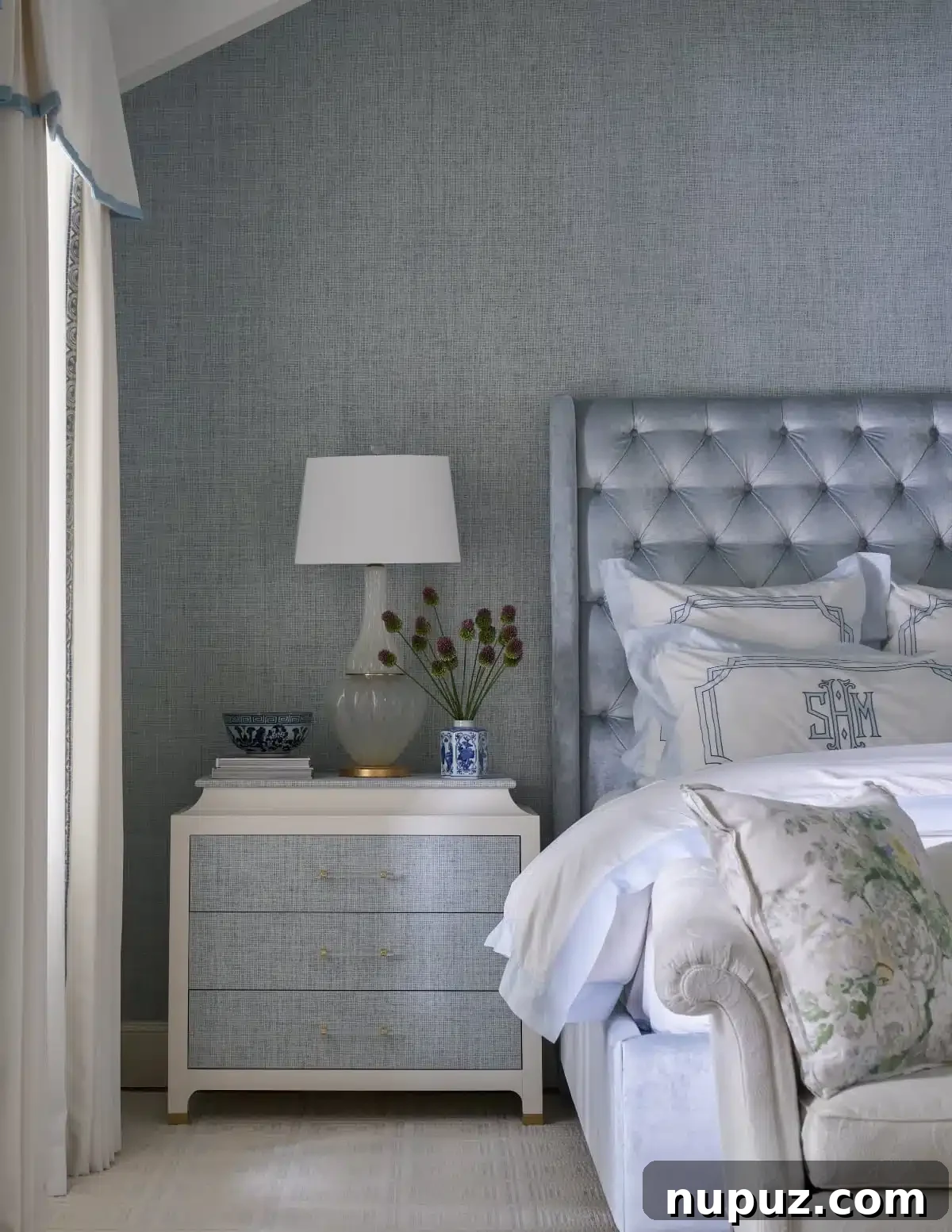Luxurious neutral bedroom with sophisticated decor by Dunbar Road Home, photographed by Nathan Schroder