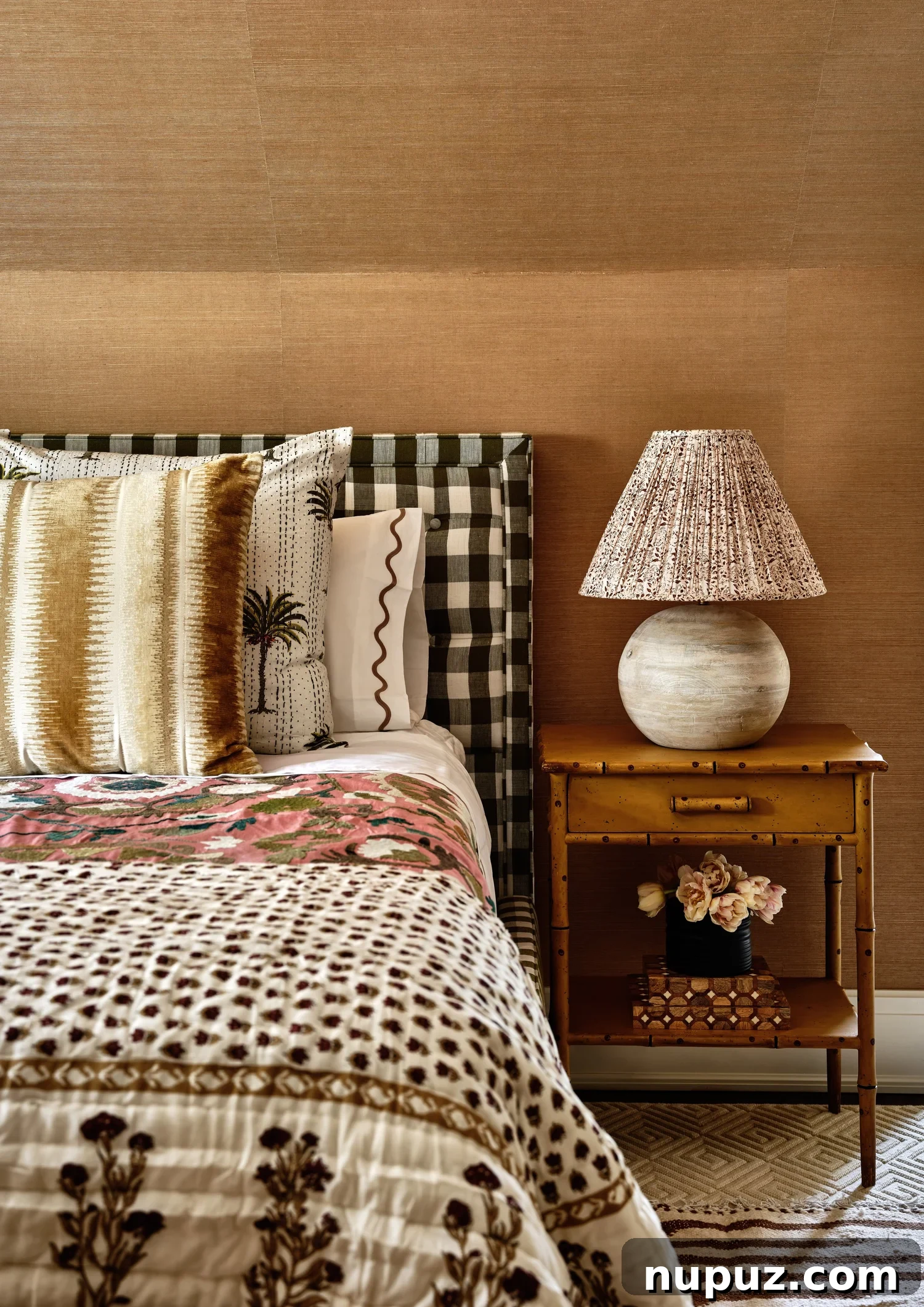 Home Goals: Design Your Best Year Yet 11 A close-up of a meticulously styled shelf or console table, displaying decorative objects, books, and framed art, highlighting Ariel Okin's talent for vignette creation.