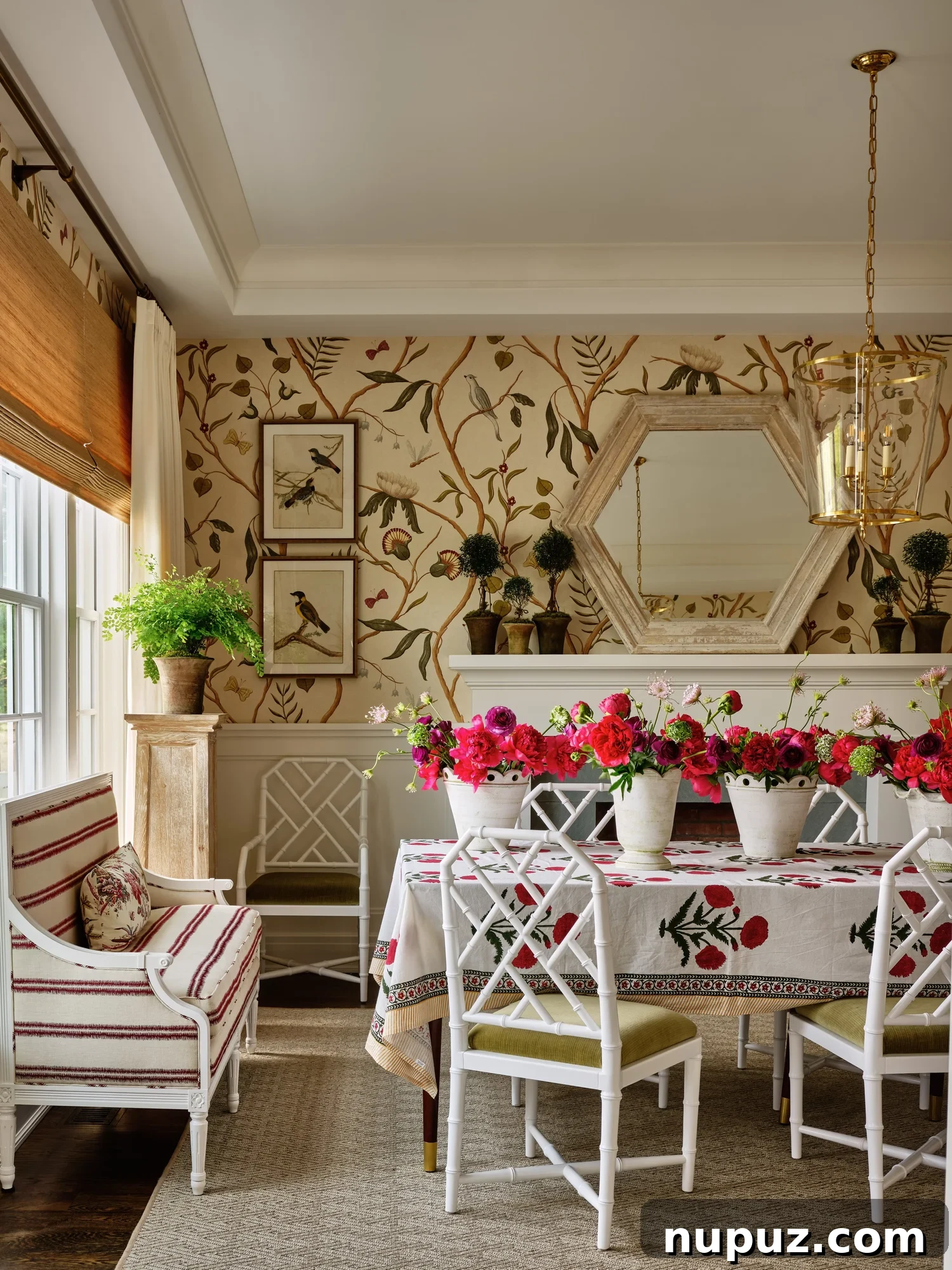 Home Goals: Design Your Best Year Yet 8 An inviting entryway or hallway featuring a console table with decorative items, a large mirror, and a sophisticated lighting fixture, welcoming guests into an Ariel Okin home.