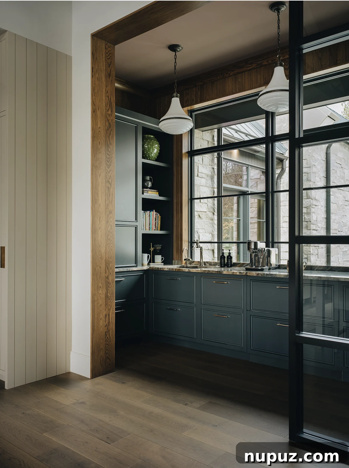 Designing Your Ultimate Home Coffee Bar 5 Expansive kitchen counter space dedicated to a coffee bar, featuring multiple brewing devices and accessories, highlighting convenience and an uncluttered environment.