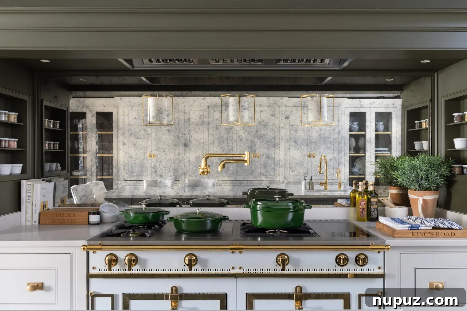 Detail of organized kitchen tools and appliances in a Humphrey Munson design, emphasizing a chef's dream setup, by Paul Craig.