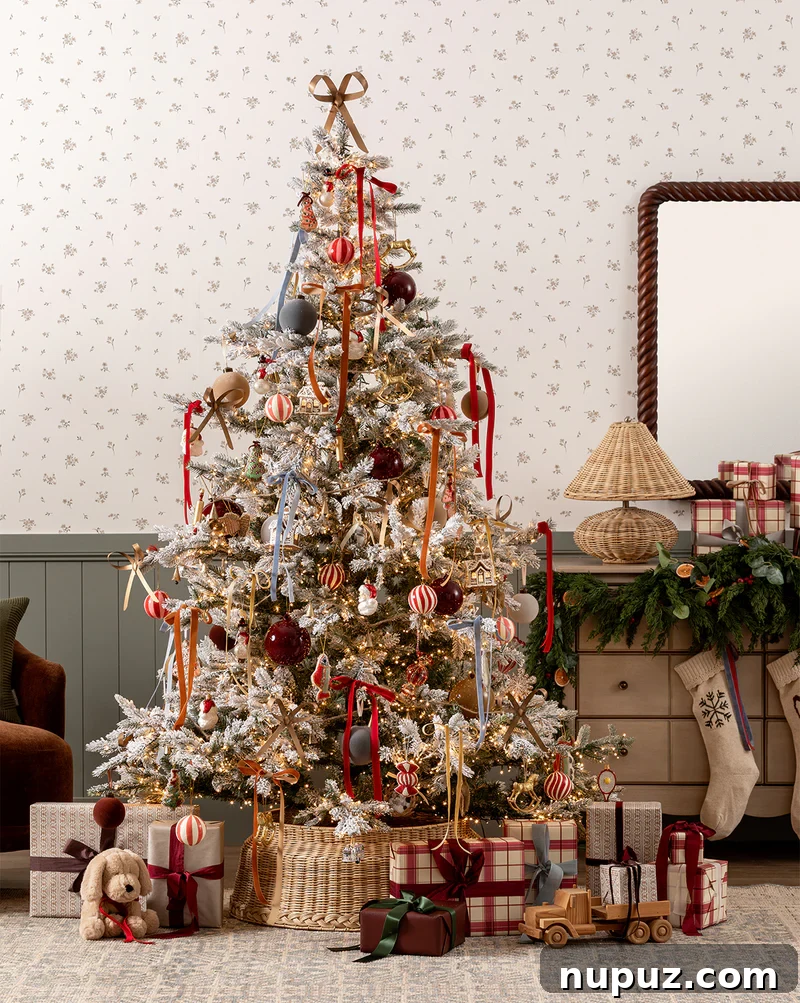 Another beautiful example of Studio McGee's signature clean and elegant Christmas tree styling, focusing on curated details.