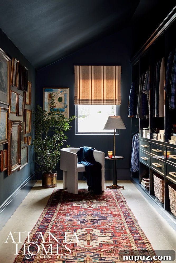 Bright and airy closet featuring open shelving and stylish storage baskets