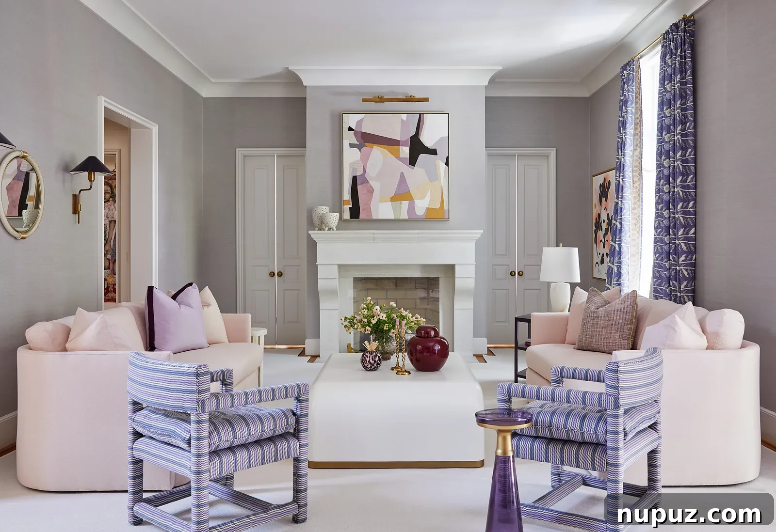 Sophisticated modern room with a brass Visual Comfort library light, showcasing the refined aesthetic of Georgia Street Design, photography by Brie Williams.