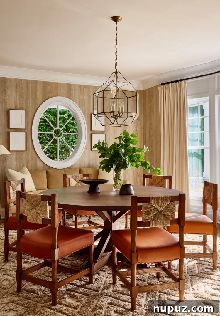 Elegant round dining room table designed by Roan Interiors, ready for stylish entertaining.