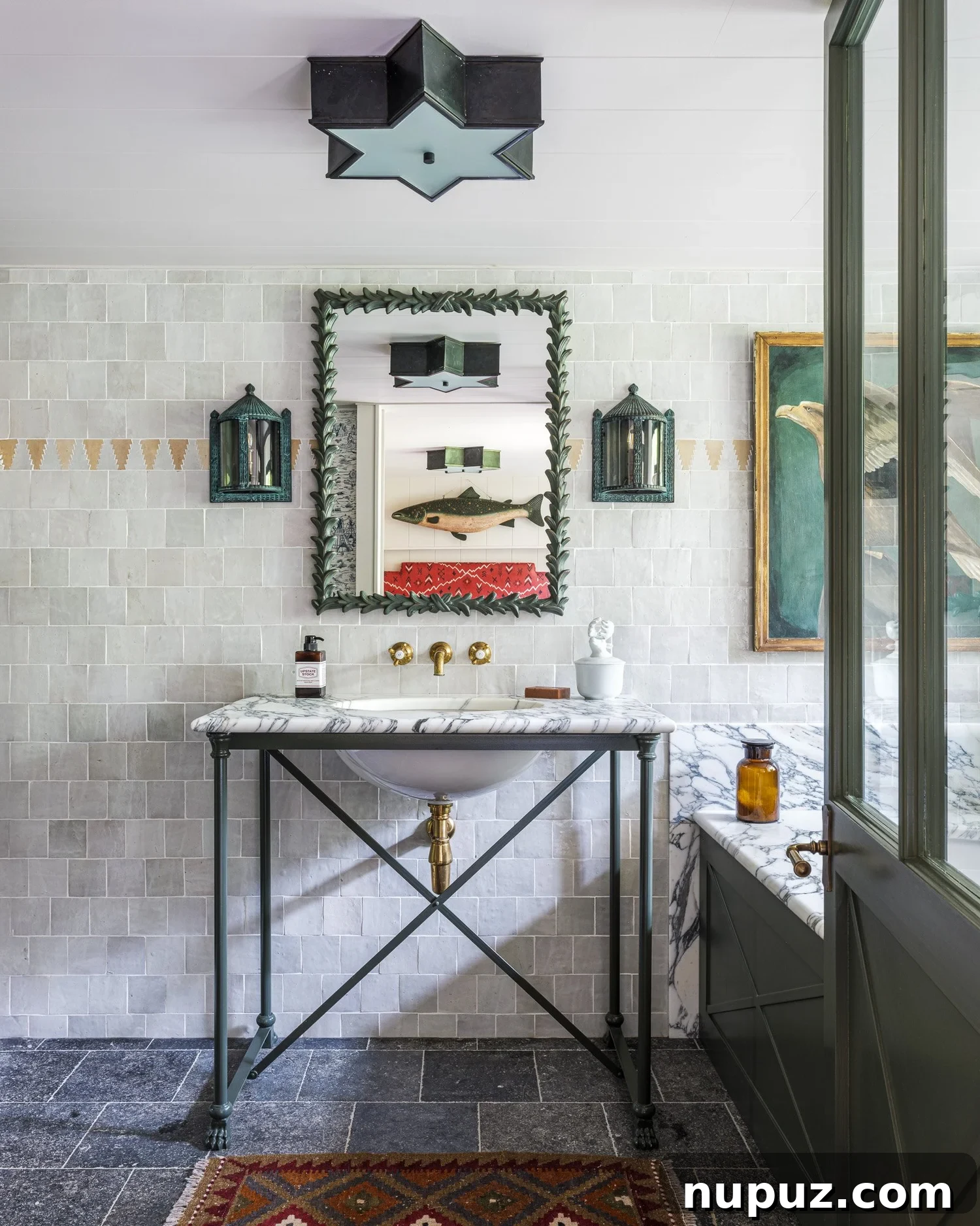 10 Steps to Your At-Home Spa Oasis 11 Elegant console sink with refined brass hardware, highlighting the attention to architectural detail in a Hám Interiors spa-like bathroom, by Alexander James Photography.