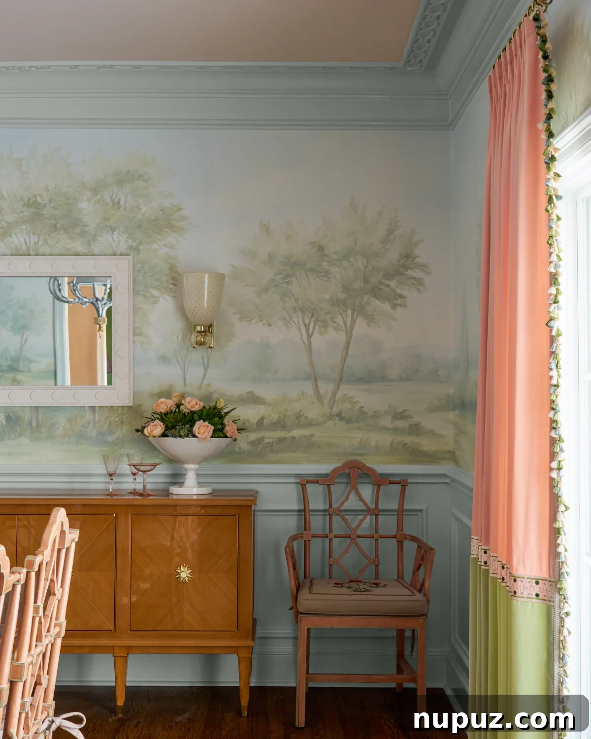 Crafting Your Sanctuary: Inspiring Home Interior Designs 7 Luxurious dining room adorned with exquisite hand-painted wallpaper, reflecting sophisticated taste and unique artistry