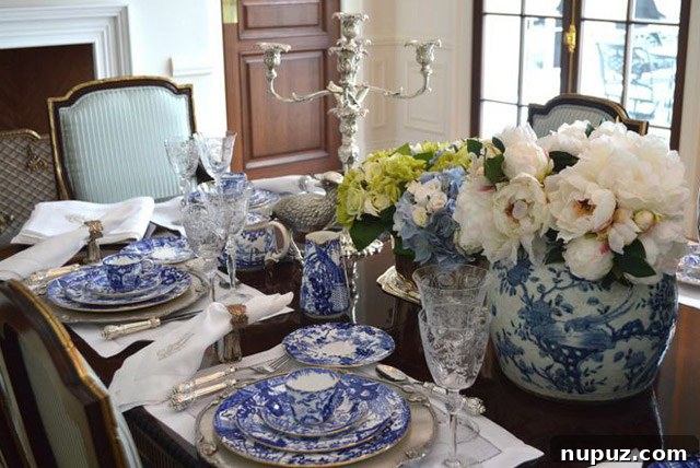 The Enchanted Home's Blue and White Spell 5 Elegant blue and white dining room setting for special occasions