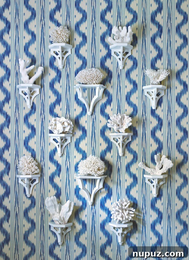 coral on hanging shelves Sarah Bartholomew design