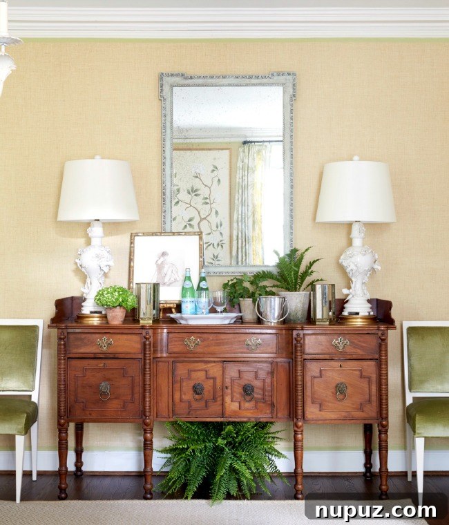 Sarah Bartholomew Interior Design antique sideboard in dining room