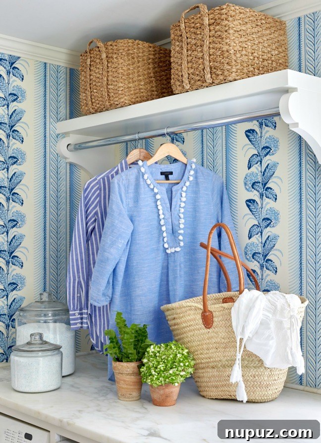 Another view of Sarah Bartholomew's meticulously organized laundry room, highlighting efficient storage and stylish elements.
