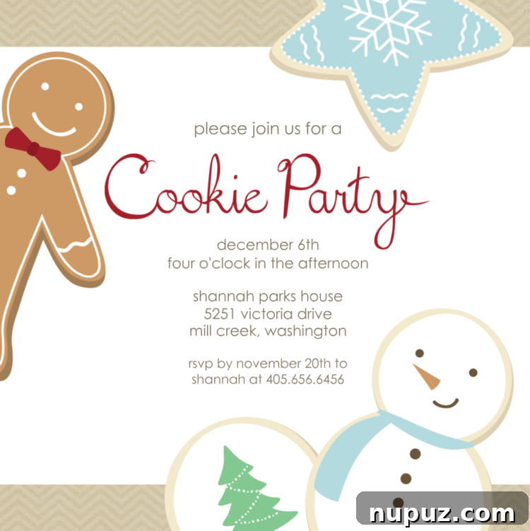 Elegant Cookie Party Invitations, perfect for hosting a festive holiday baking event with friends and family