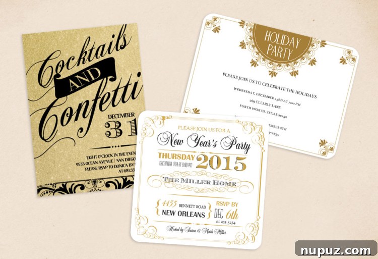 Stunning Holiday Party Invitations by Mixbook, designed to set the perfect tone for festive gatherings and New Year's celebrations