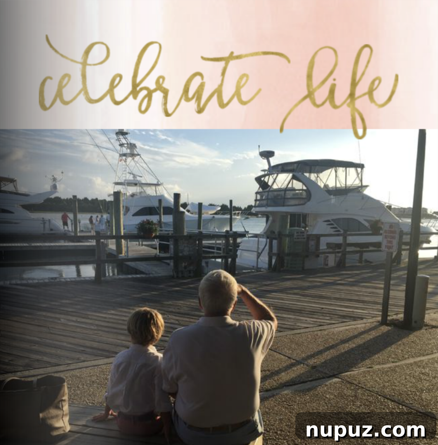 A family photo book from Mixbook featuring a heartwarming moment between a grandfather and grandson by the water, highlighting memory preservation