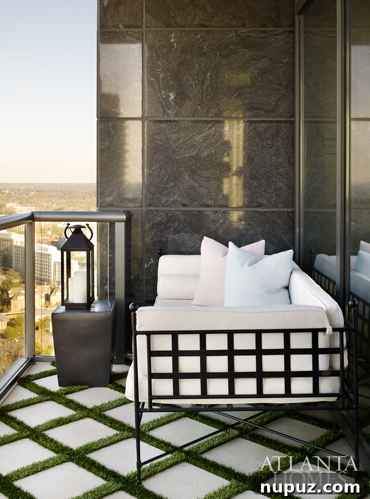 Sky-High Urban Retreat 12 A detail shot highlighting exquisite textures and natural materials used in the Atlanta condominium design, showcasing a custom wall treatment or unique art piece.