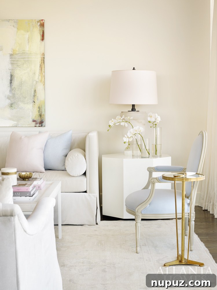 Sky-High Urban Retreat 2 Luxurious Atlanta living room with panoramic city views, elegant neutral decor, and modern furniture by Melanie Turner Interiors, designed for ultimate serenity.