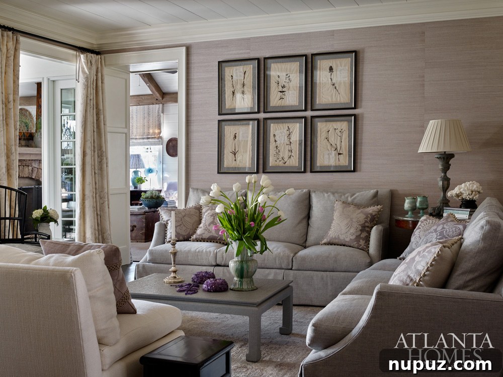 Buckhead's Charming Cottage Sanctuary 8 Buckhead Cottage living room with soft lighting and textures