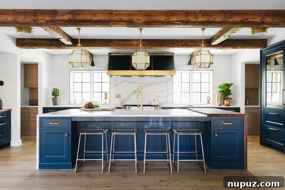Kitchen with glass front cabinets