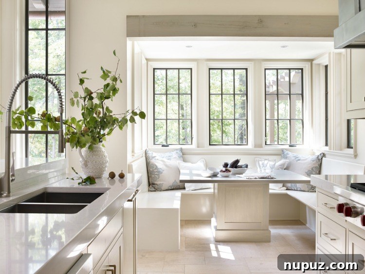 Expansive, light-filled kitchen with a central island and modern amenities, designed by Jeffrey Dungan