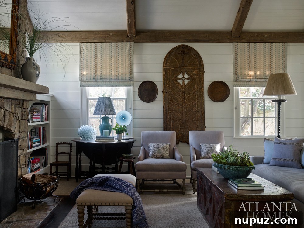 Living room showcasing unique three-dimensional artwork on the wall