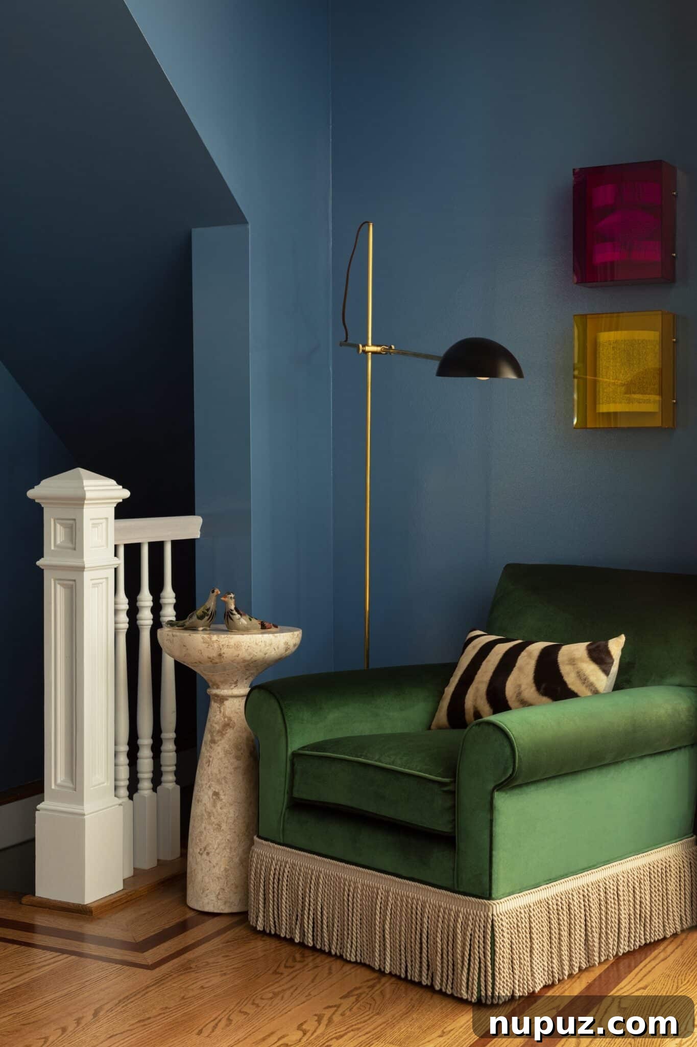 A cozy reading nook or home office styled by Alexandra Kaehler, featuring custom built-ins, comfortable seating, and thoughtful decor for a productive and inspiring environment.