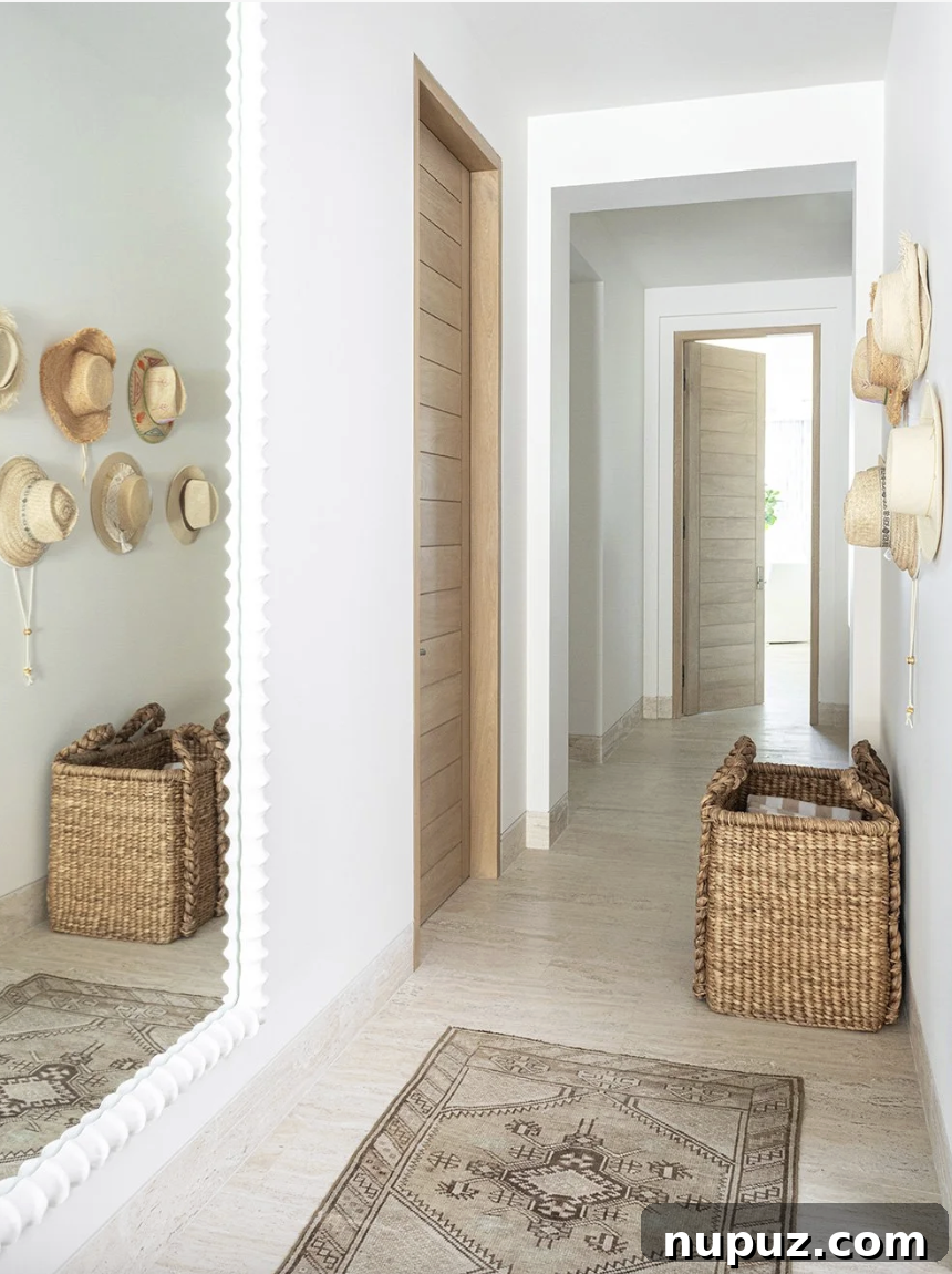 A. Wooten Interiors imzalı Cabo tatil evinin koridorunda asılı şapka sergisi. Fotoğraf: Heidi Harris.