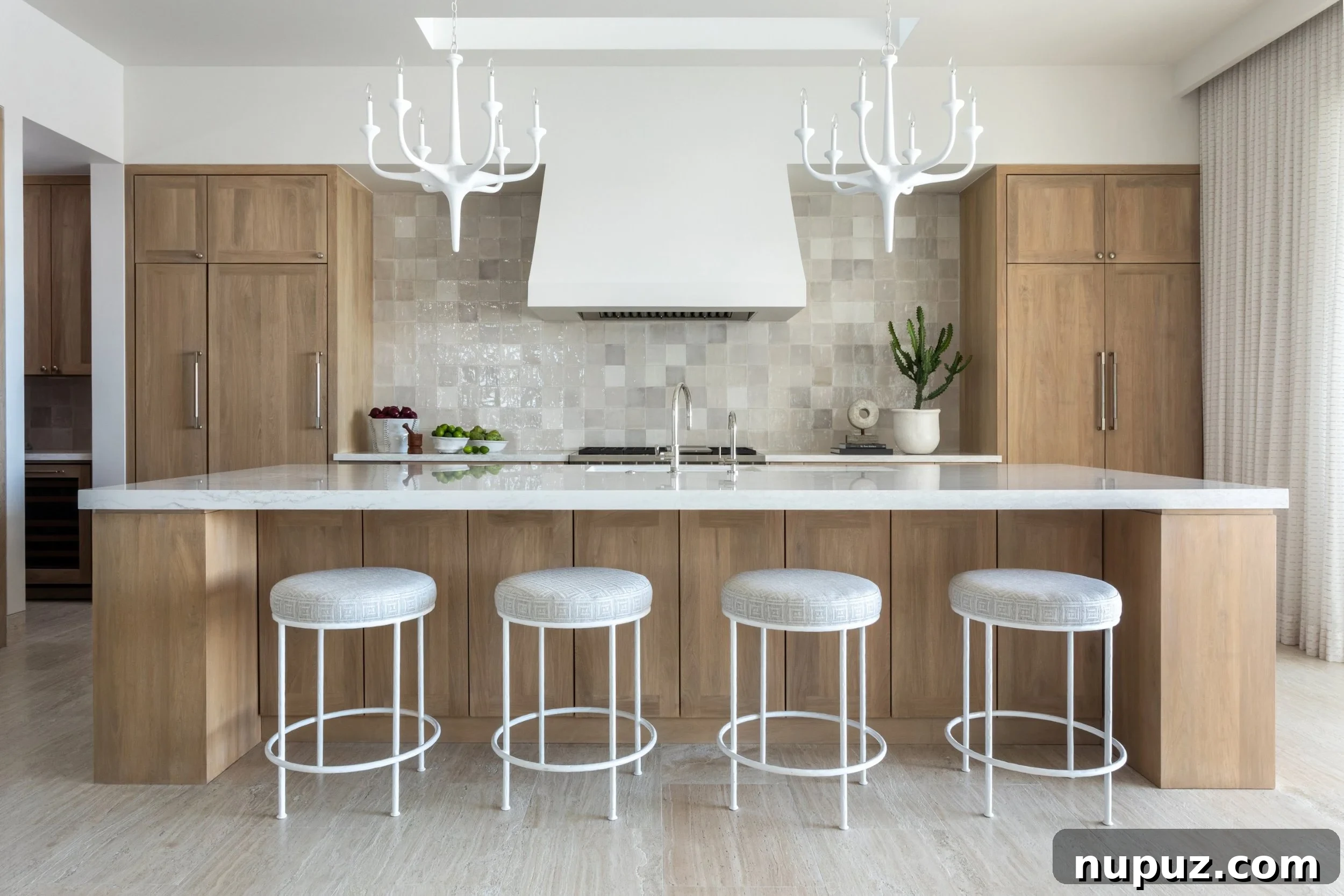 A. Wooten Interiors tarafından tasarlanmış Cabo tatil evinde, açık renk ahşap mutfak. Fotoğraf: Heidi Harris.