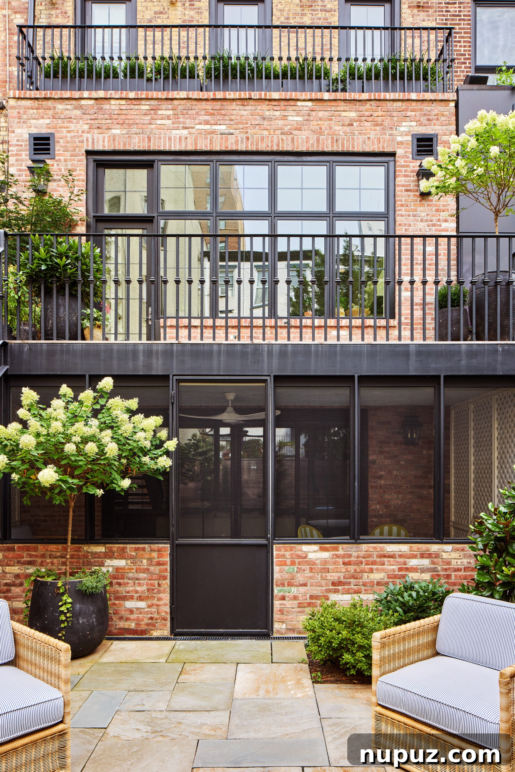 Outdoor patio of a charming Brooklyn townhouse designed for relaxation