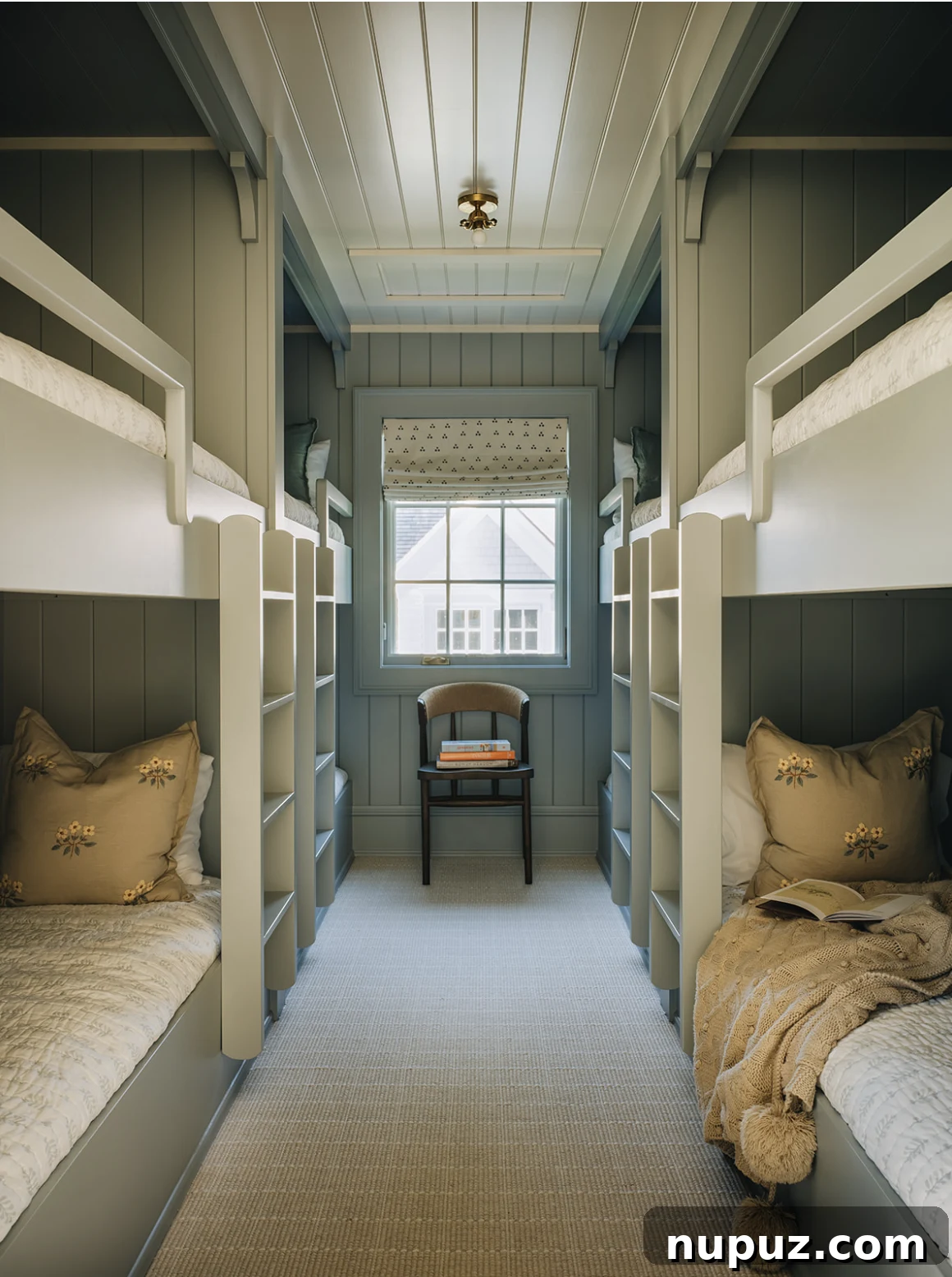 Charming bunk room by Jean Stoffer Design, ideal for children or guests in a lake house setting