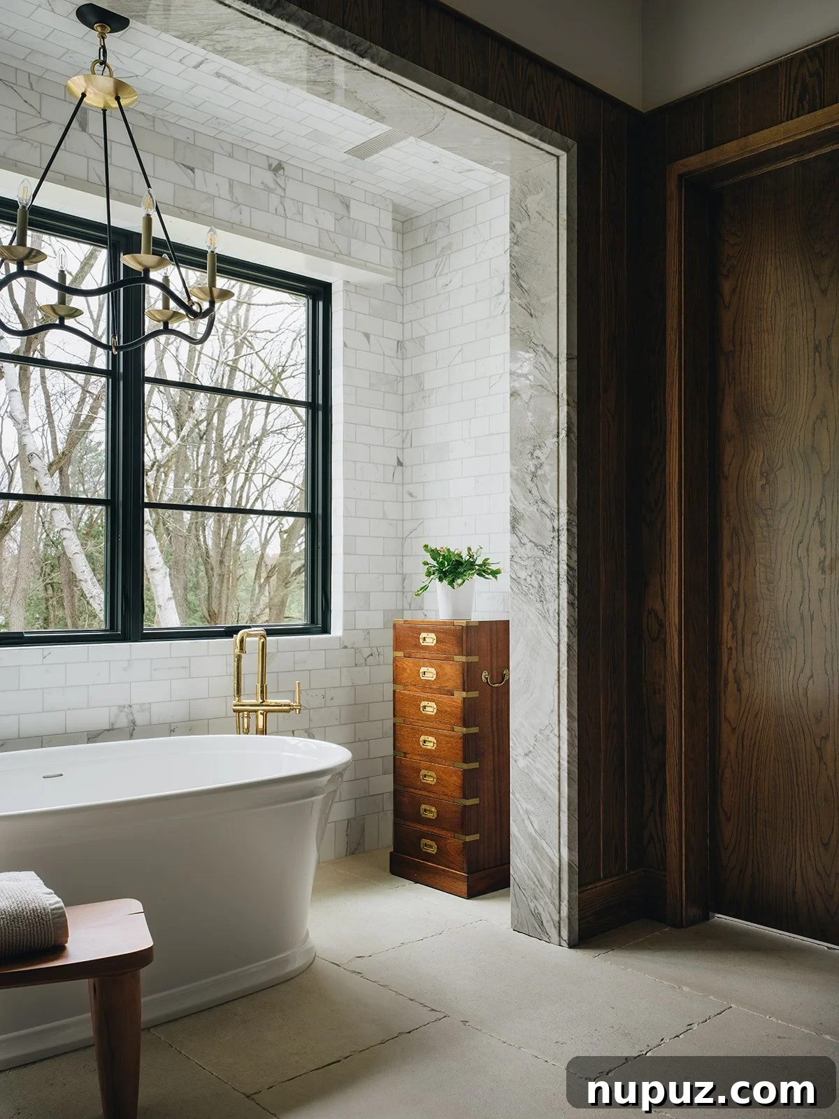 Inside a Modern River House: Jean Stoffer Design Tour 11 Marble bathroom with freestanding tub, Jean Stoffer design
