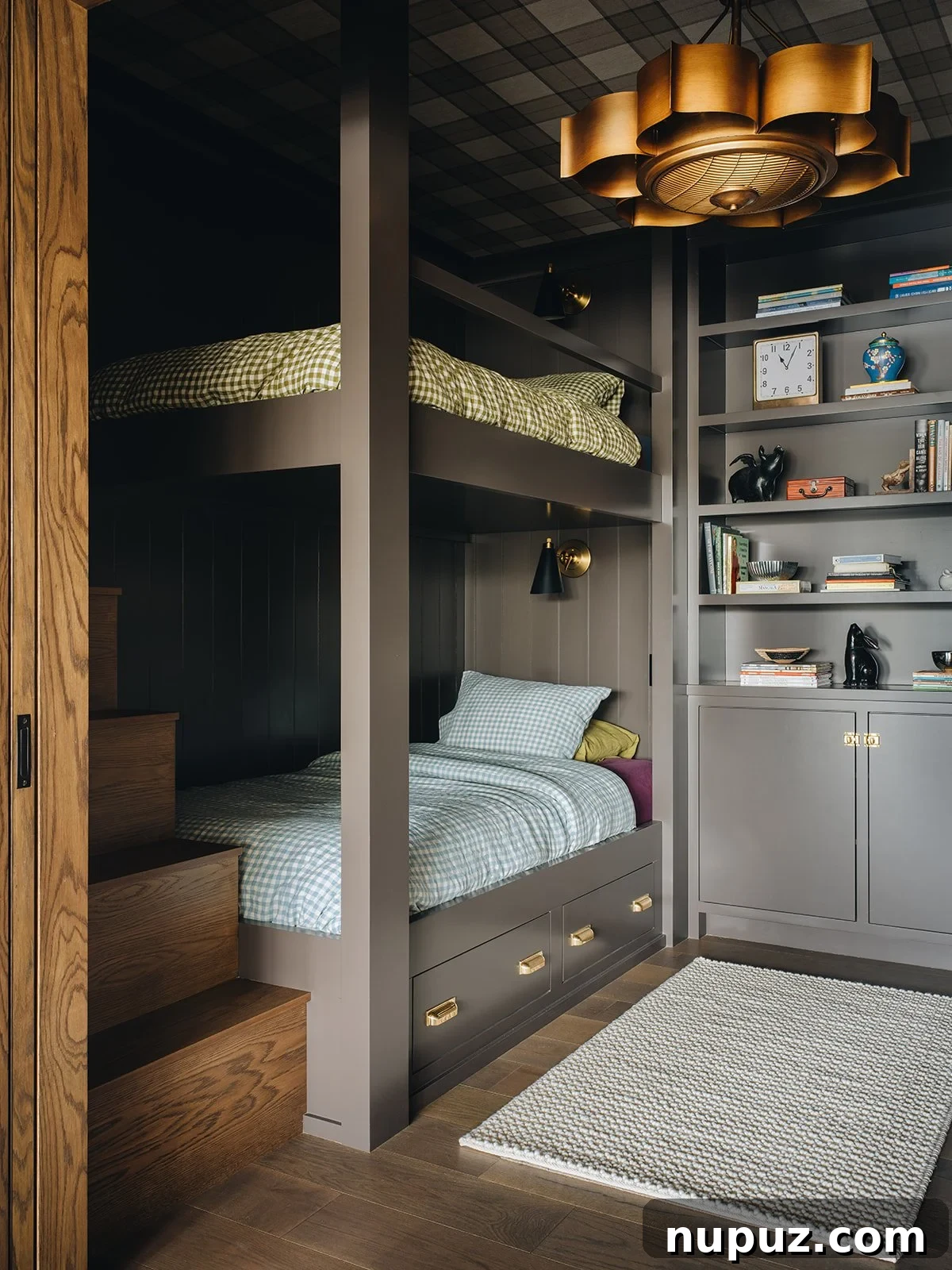 Inside a Modern River House: Jean Stoffer Design Tour 13 Bunkroom details and layered textiles