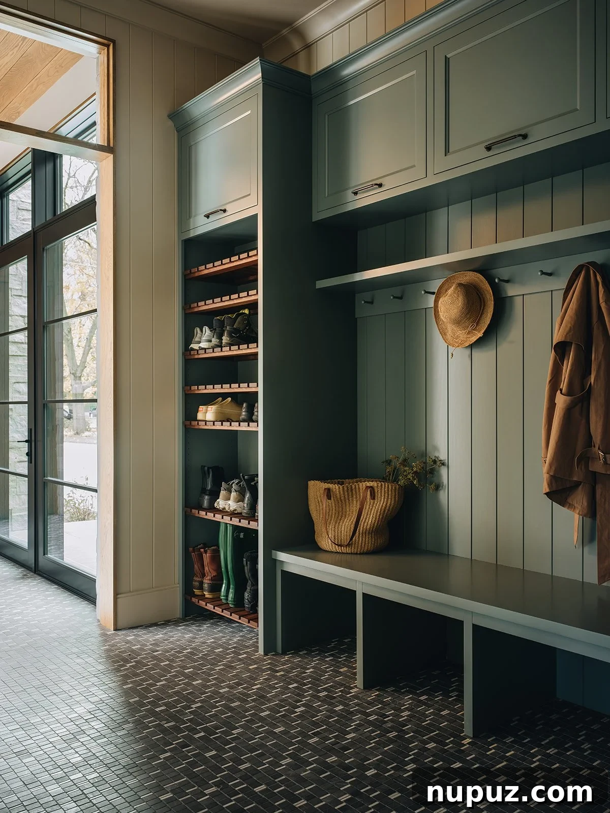 Inside a Modern River House: Jean Stoffer Design Tour 16 Moody blue mudroom designed by Jean Stoffer