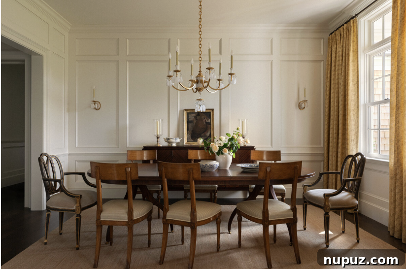 Timeless Home Tour: Warm Neutrals and Layered Interior Style 4 Dining room with paneled molding